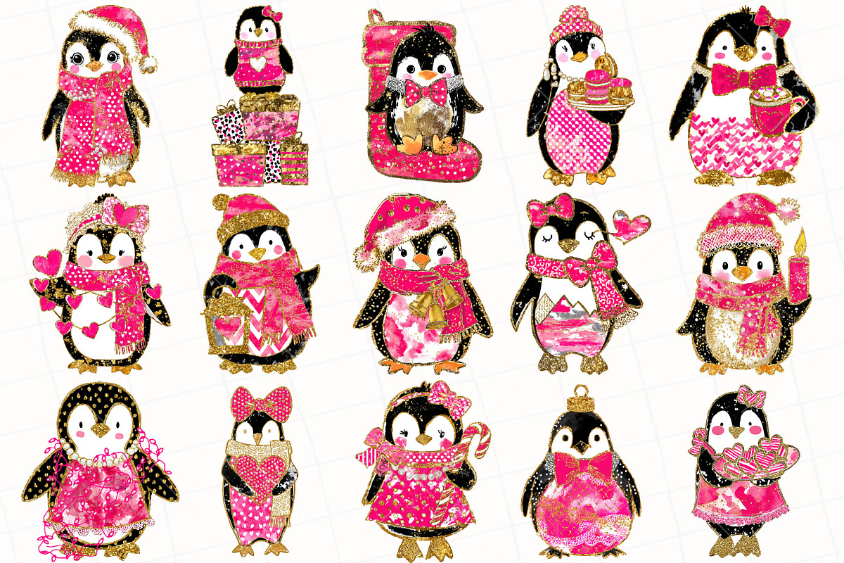 Glitter Christmas Penguin Clipart, an Illustration by OK Design (Photo 3 of 6)