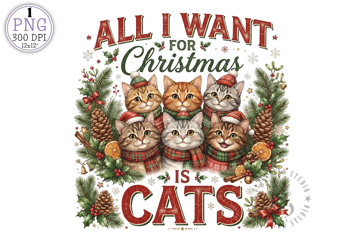 All I Want for Christmas Is Cats PNG, an Object Graphic by Black Bird Studio (Photo 1 of 4)