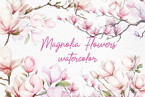 Watercolor Magnolia Flowers Clipart