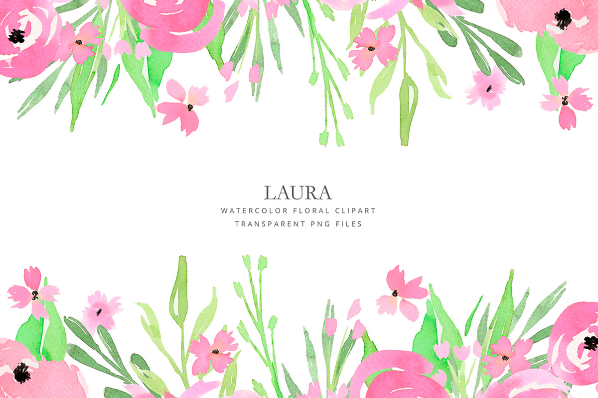 Pink watercolor flowers hand drawn, an Illustration by AS Studio (Photo 1 of 4)