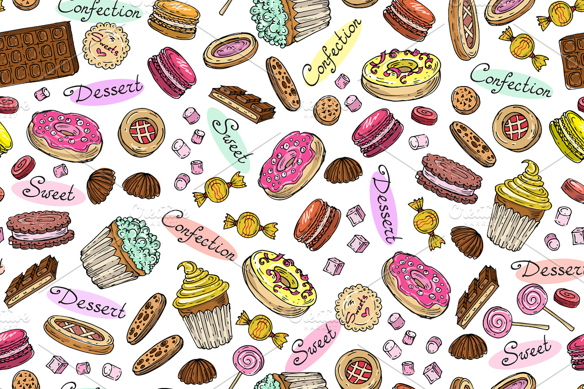 Pattern with hand drawn confection