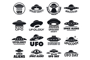 UFO Flying Logo Set, Simple Style