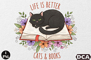 Life is Better,Cat And Books, an Illustration by DreamCafeArt (Thumbnail 1 of 6)