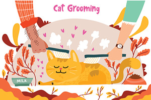 Cat Grooming - Vector Illustration