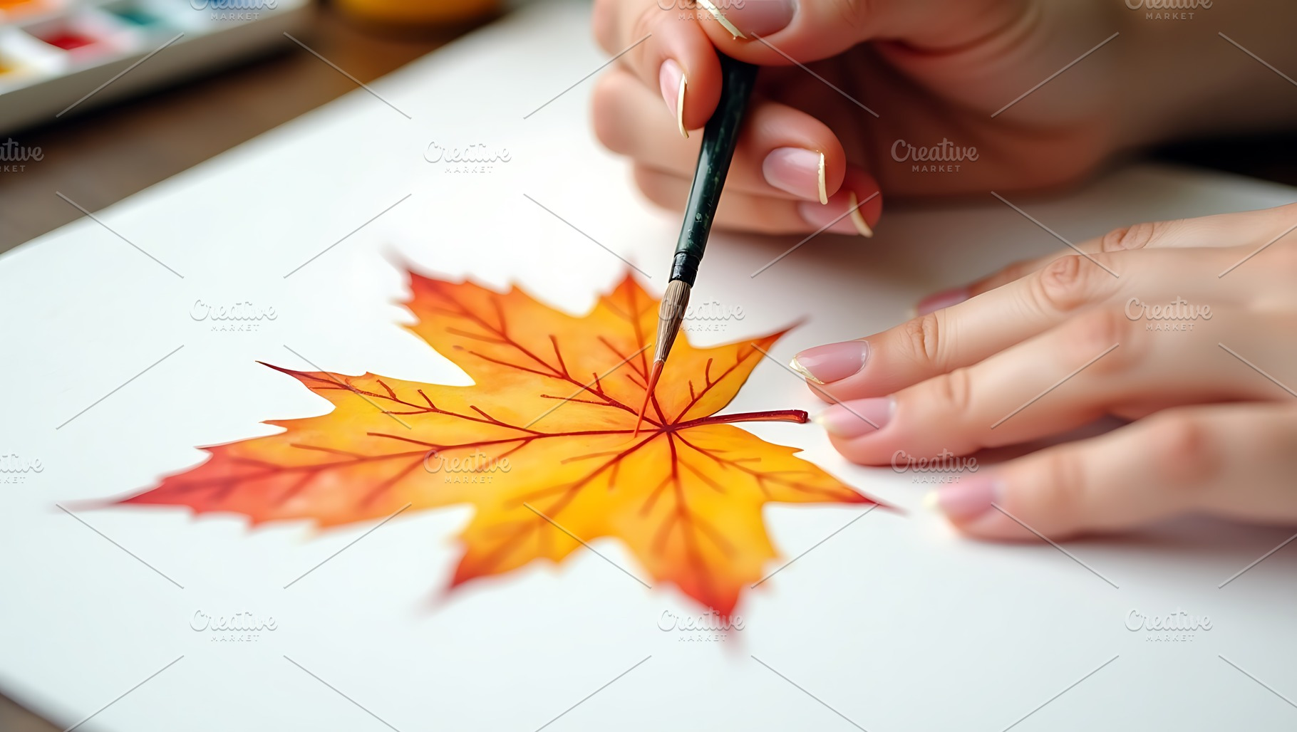 Artist paints a vibrant watercolor, a Holiday Photo by Artonix