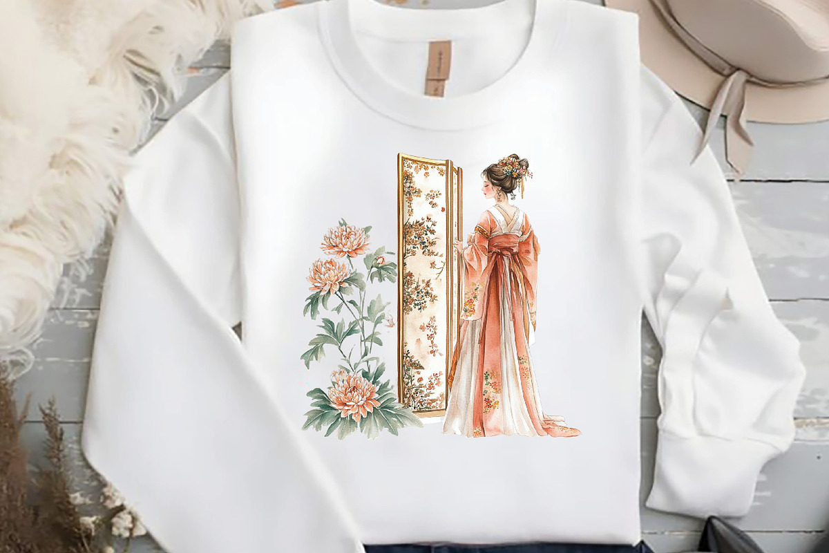 Watercolor Japanese Flower Maiden Cl, an Illustration by DreamCafeArt (Photo 5 of 7)