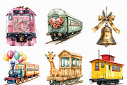 Watercolor Train Clipart Bundle, an Illustration by Craft Nest (Thumbnail 3 of 6)