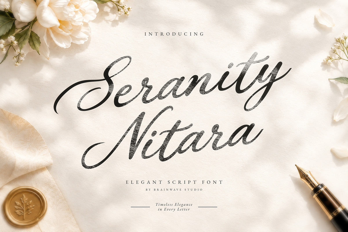 Seranity Nitara – Elegant Luxury, a Script Font by Brainwave (Photo 1 of 8)