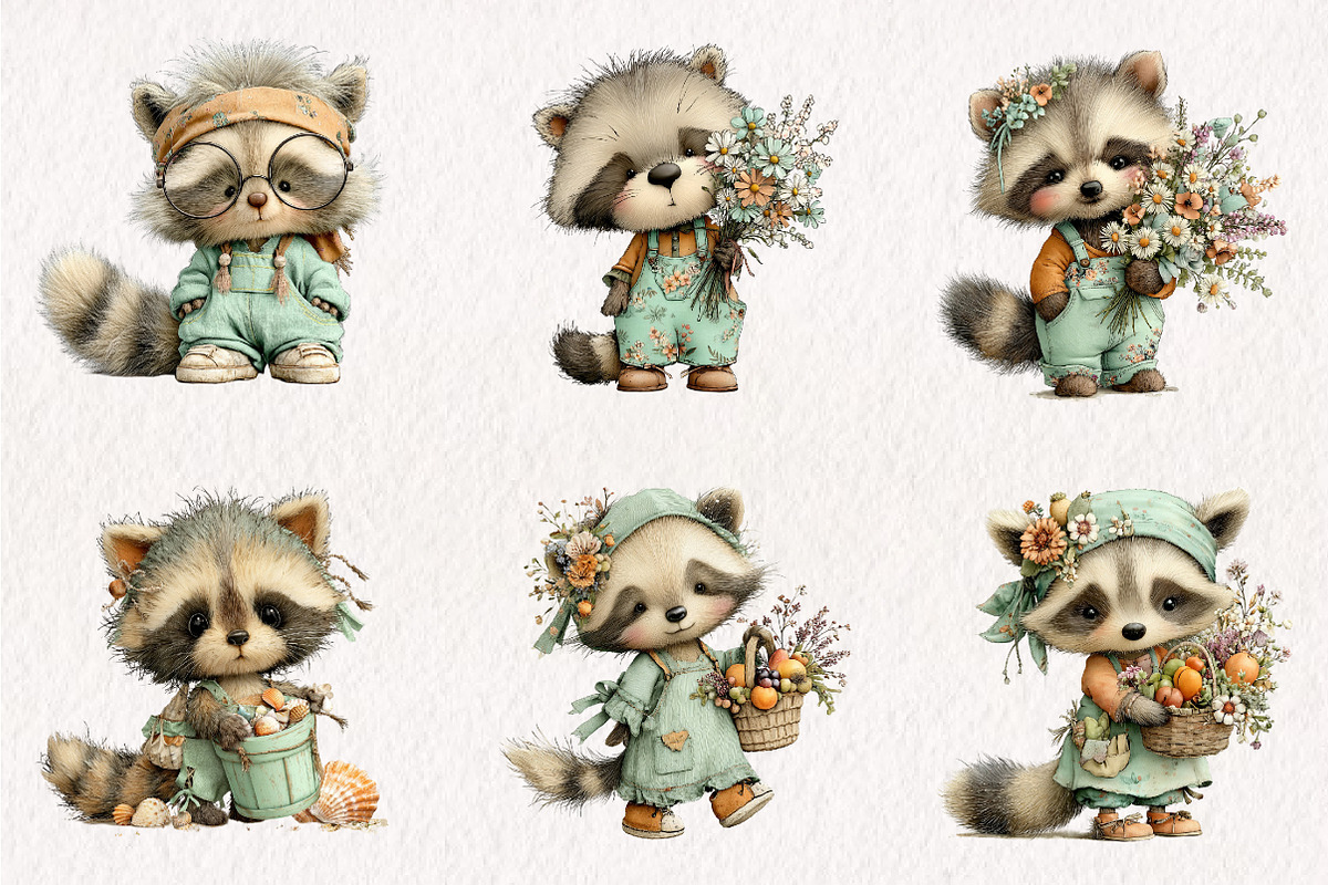 Summer Funny Raccoon Clipart, an Illustration by CreationArt (Photo 3 of 10)