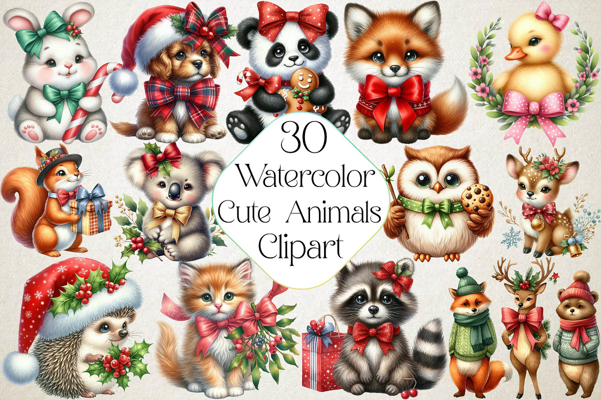 Watercolor Cute Animals Clipart, an Illustration by DreamPrint404 (Photo 1 of 4)