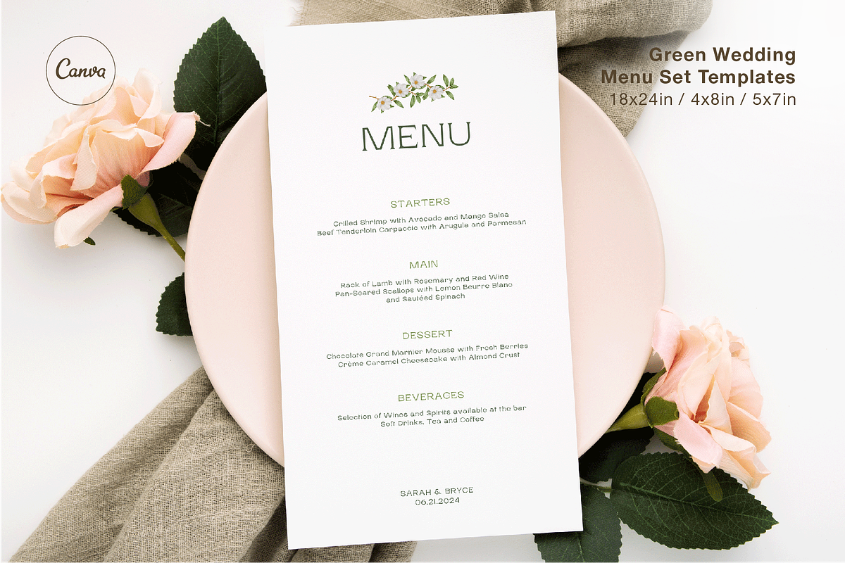 Green Floral Menu Set Templates, a Stationery Template by Paraná Studio (Photo 1 of 9)