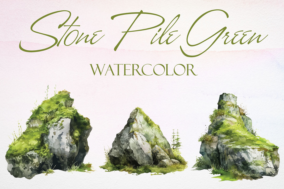 Watercolor Stone Pile Green Vector S, a Pattern Graphic by Deckar_art (Photo 1 of 3)