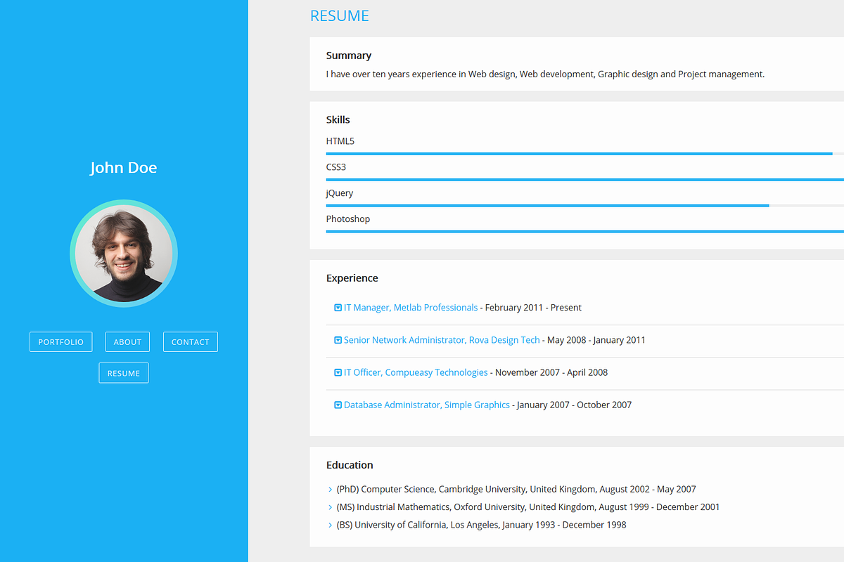Ezume Resume Template, a HTML Template by rascojet (Photo 2 of 3)