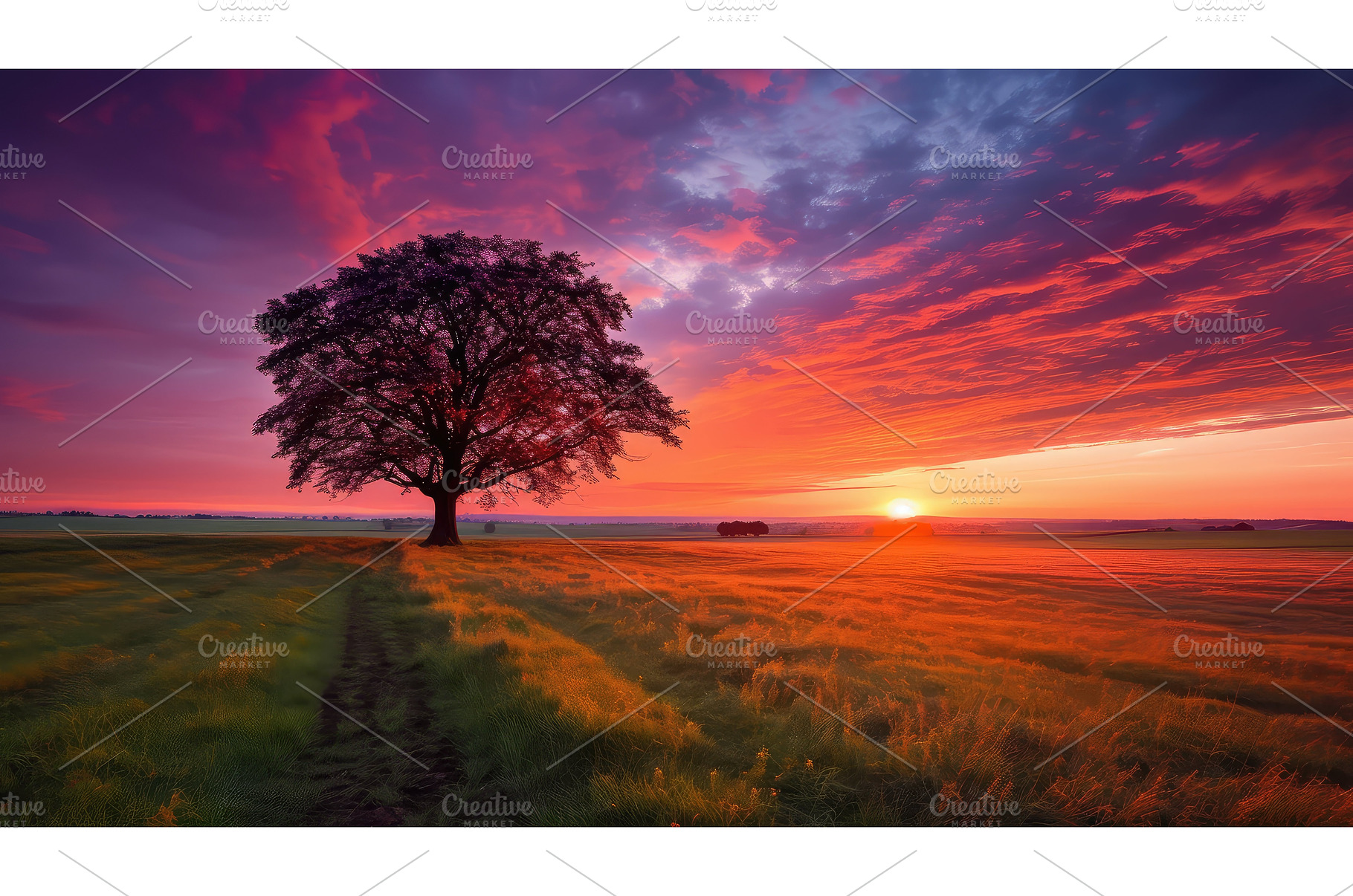 countryside sky sun rise ai, a Nature Photo by pikepicture