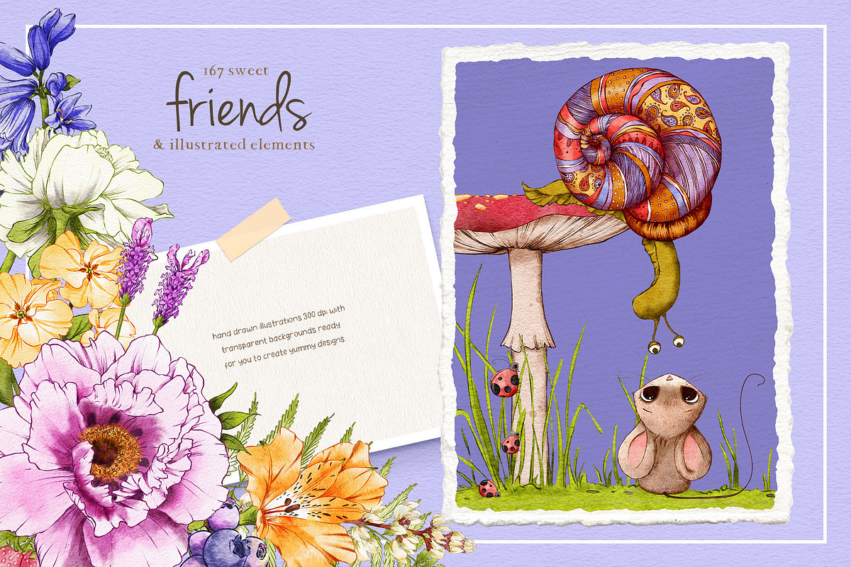 Cute Mice & Friends Clipart Set, an Animal Illustration by Pretty Little Lines (Photo 2 of 13)