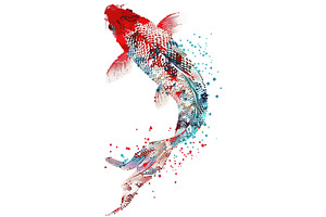 A koi fish with red, white, and blue, an Illustration by tilialucida