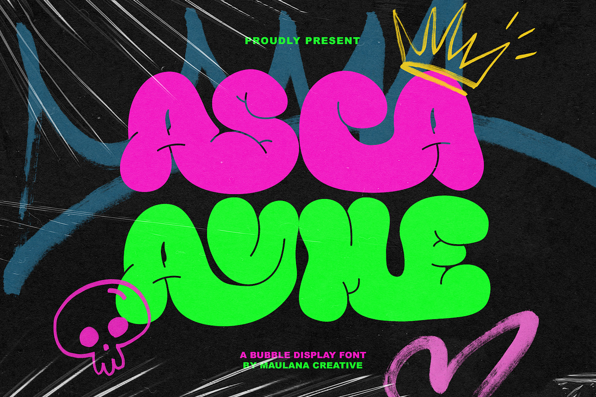 Asca Ayme Bubble Display Font, a Handwritten Font by Maulana Creative (Photo 1 of 5)