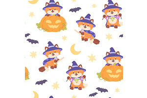 Halloween fox seamless pattern, an Illustration by LadadikArt