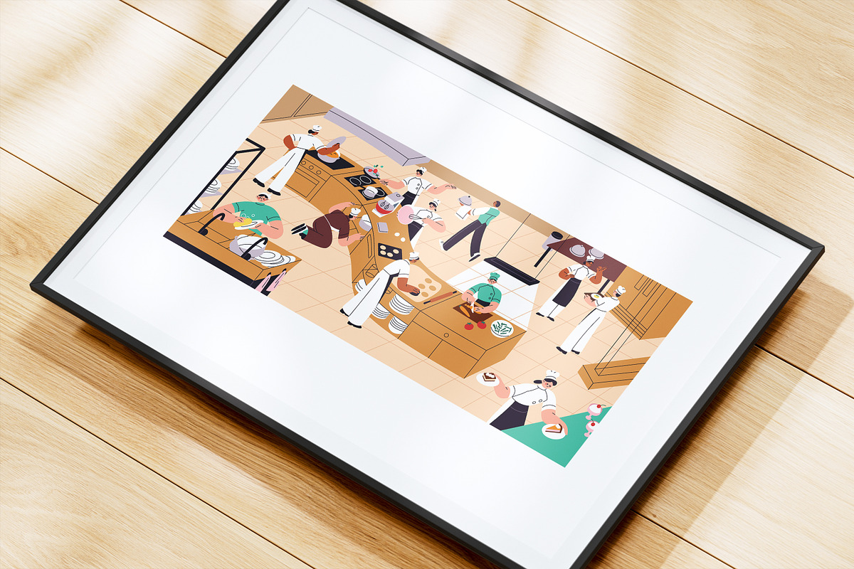 Chefs cook food, restaurant kitchen, a Food Illustration by PaperTrident (Photo 3 of 3)