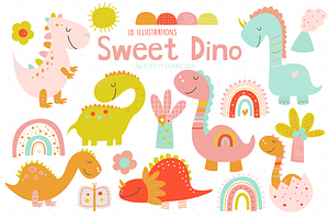 Sweet Dino Clipart Set