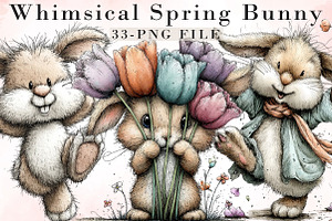 Whimsical Spring Bunny Clipart, an Illustration by Libby Wishes