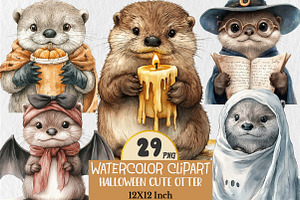 Halloween Cute Otter Clipart, a Seasonal Illustration by Rose Art