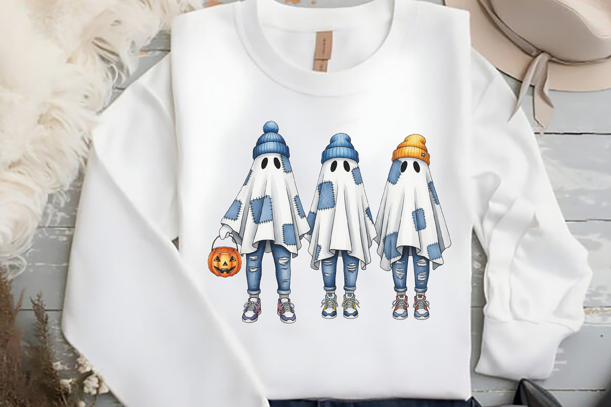 Retro Halloween Blue Denim Ghost PNG, an Illustration by Black Bird Studio (Photo 2 of 4)
