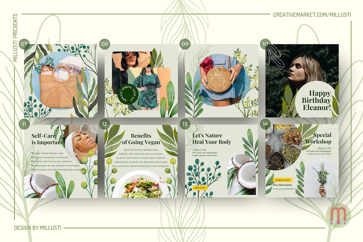 50 Greenery Instagram Canva Template, a Social Media Template by Millusti (Photo 3 of 10)