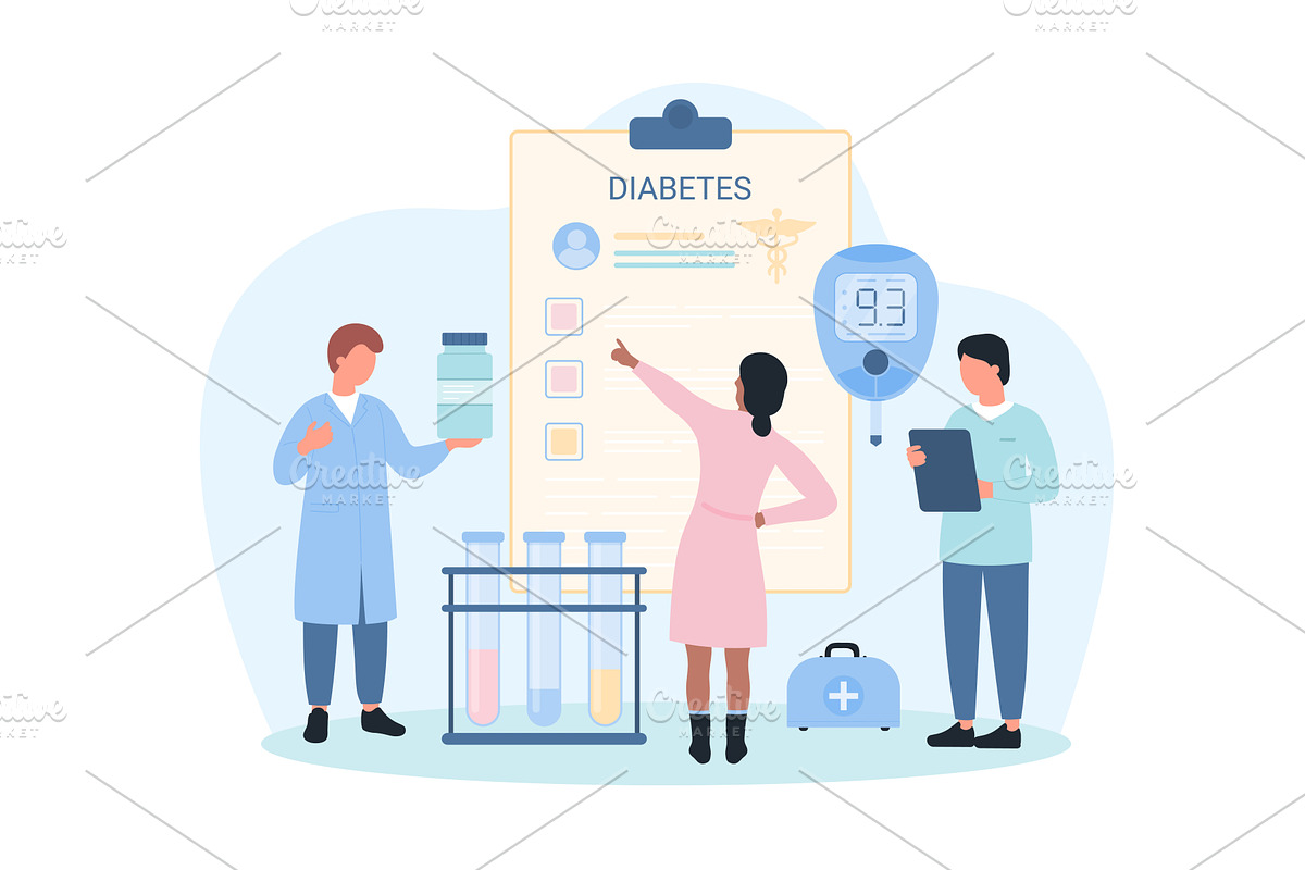 Diabetes medical checkup, tiny, a Healthcare Illustration by Flashvector
