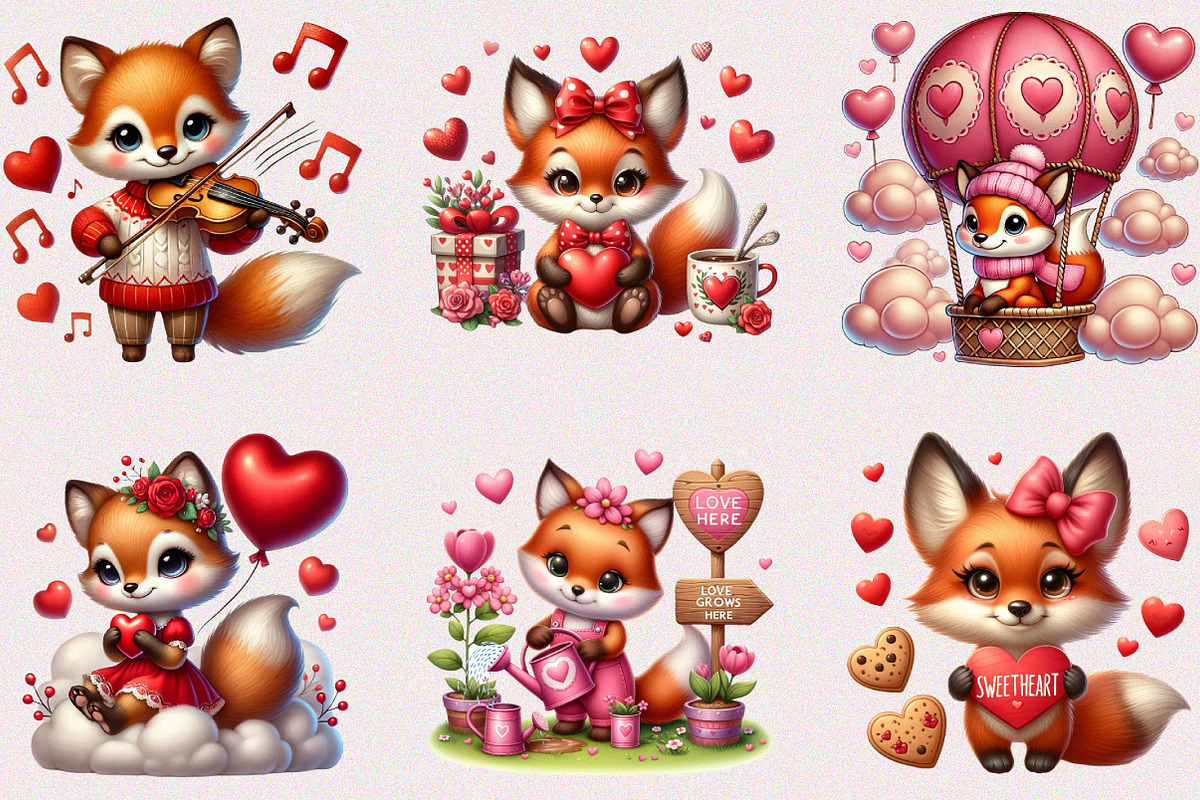 Valentine Cute Fox Clipart Bundle, a Seasonal Illustration by Craft Nest (Photo 2 of 5)