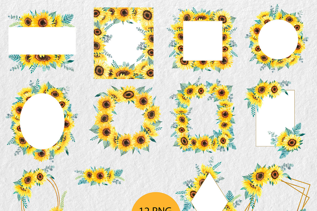 Watercolor Sunflowers Bundle PNG, a Decorative Illustration by PatternPalette (Photo 3 of 12)