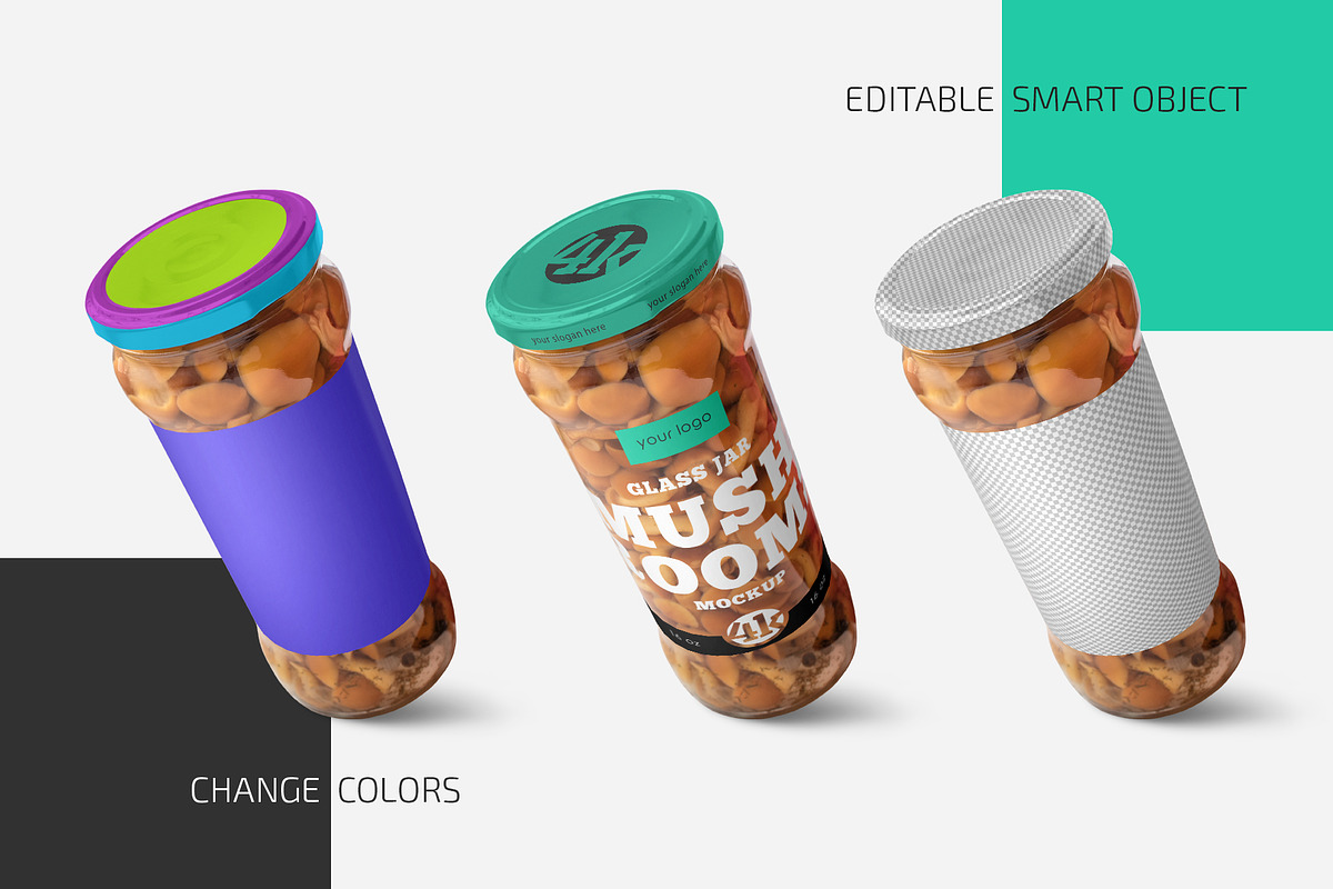 Glass Jar with Mushrooms Mockup Set, a Packaging Mockup by Country4k (Photo 2 of 4)