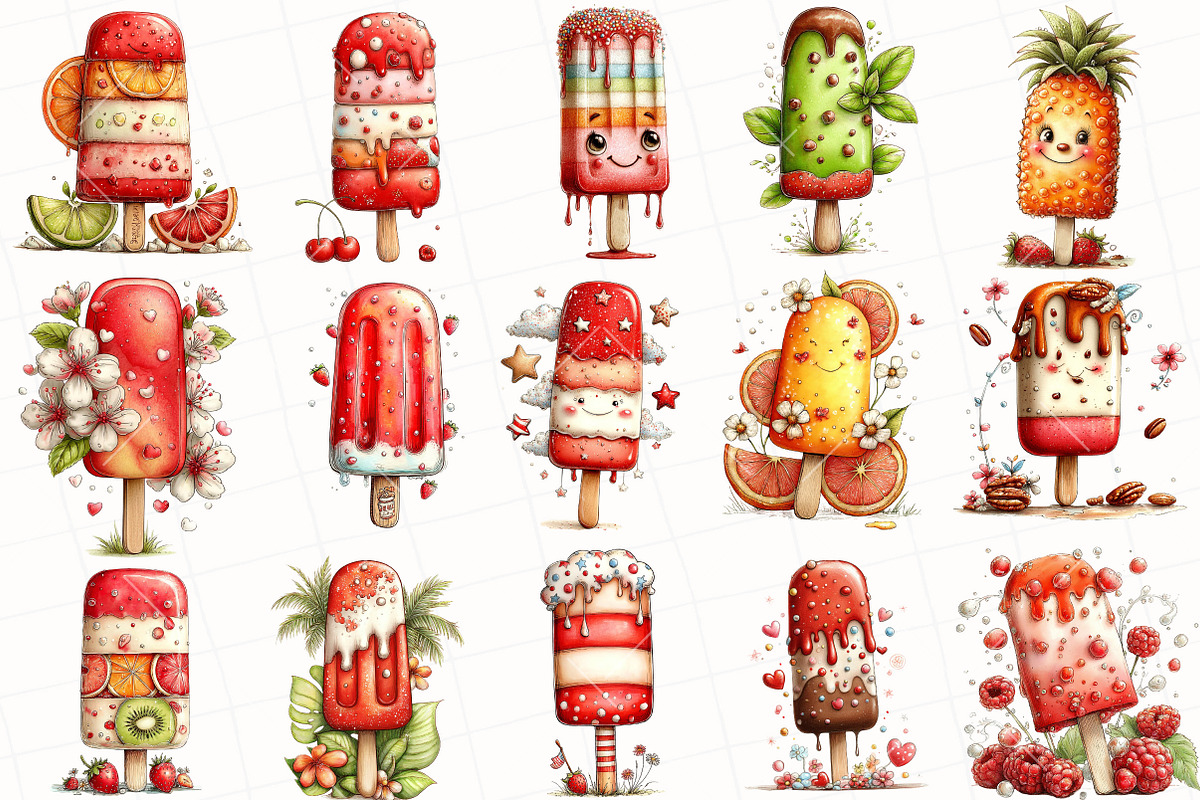 Whimsical Summer Ice-Cream Clipart, an Illustration by OK Design (Photo 3 of 6)