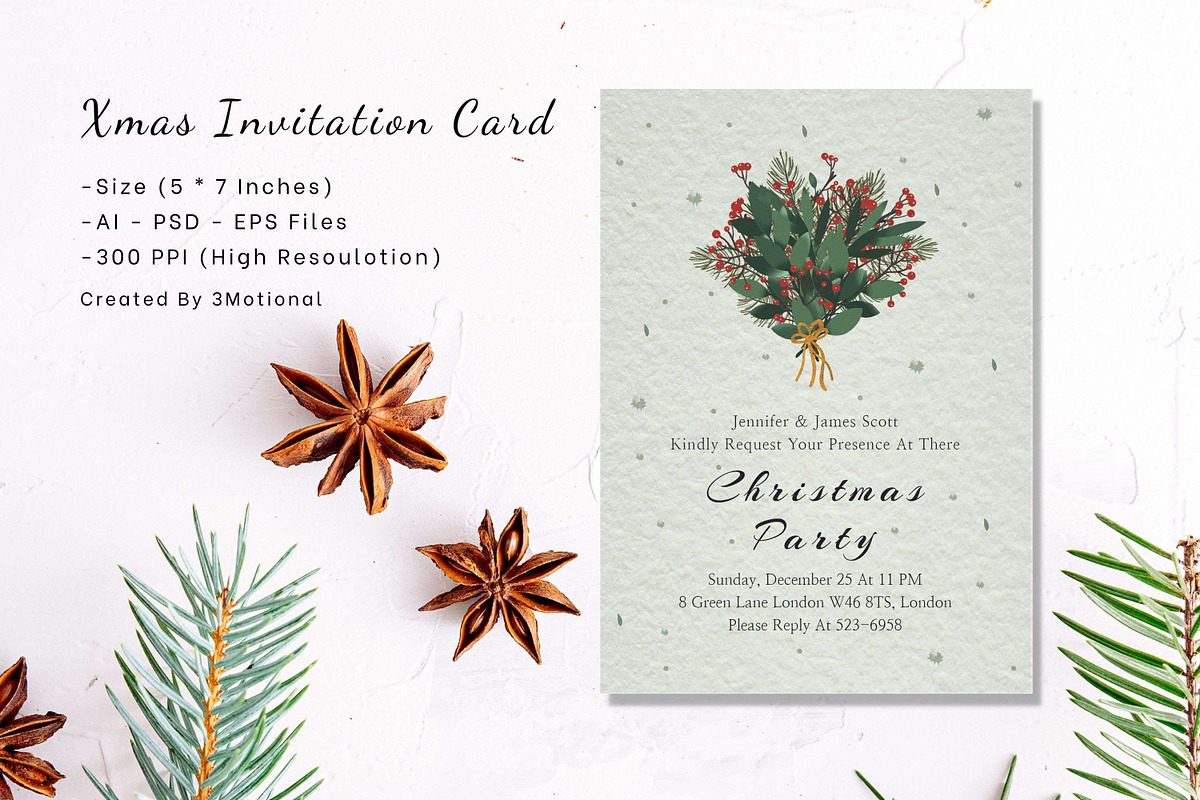 Xmas Invitation Cards Template, an Invitation Template by 3Motional (Photo 8 of 10)