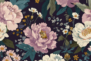 Peony & Daisy Seamless Pattern, a Decorative Illustration by Virgo Studio