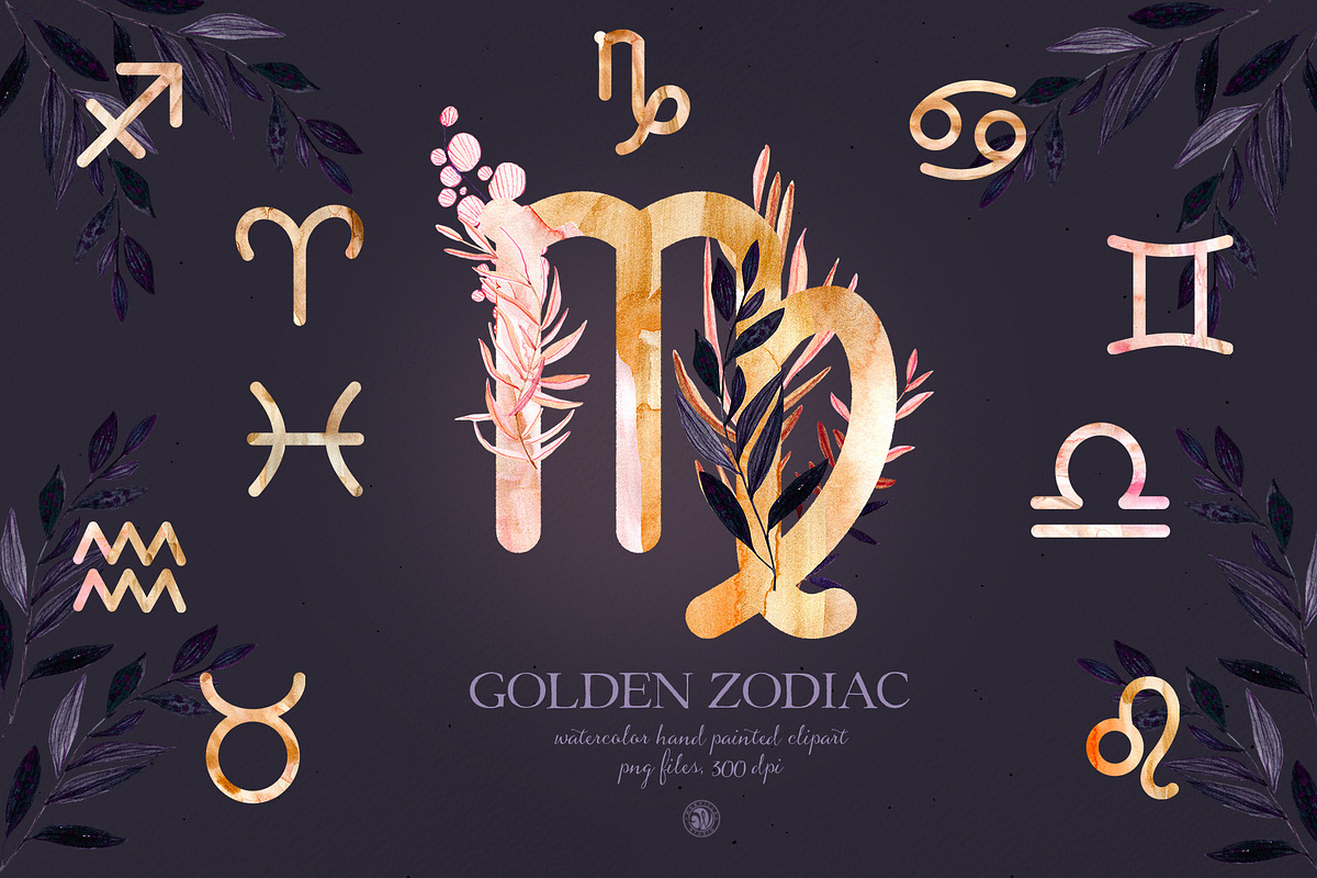Watercolor Golden Zodiac, an Illustration by Webvilla Studio (Photo 1 of 6)