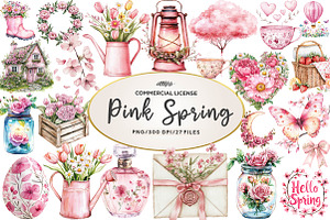 Watercolor Pink Spring Clipart, an Illustration by CreationArt