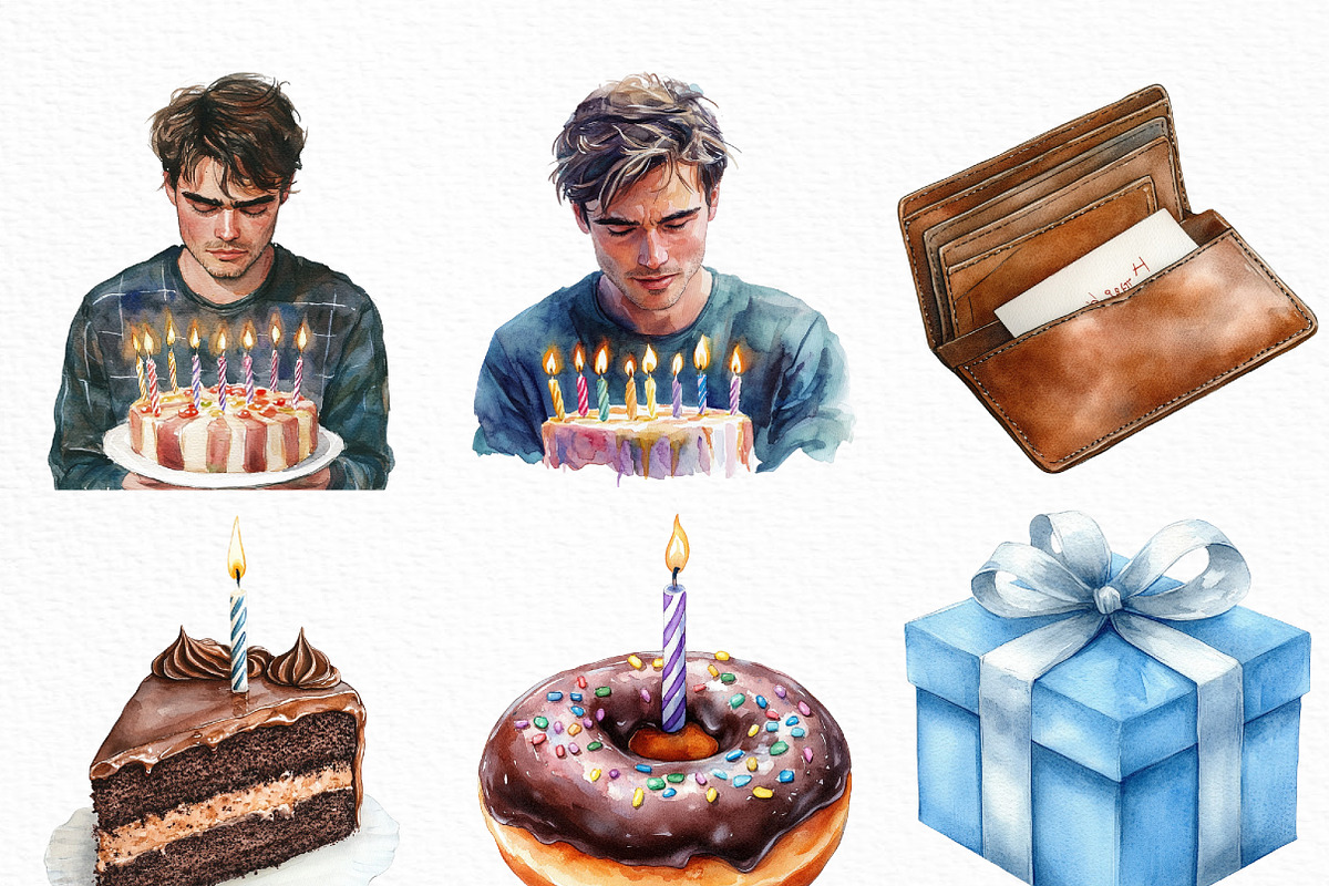 Watercolor Man’s Birthday Clipart, an Illustration by Craft Nest (Photo 2 of 6)
