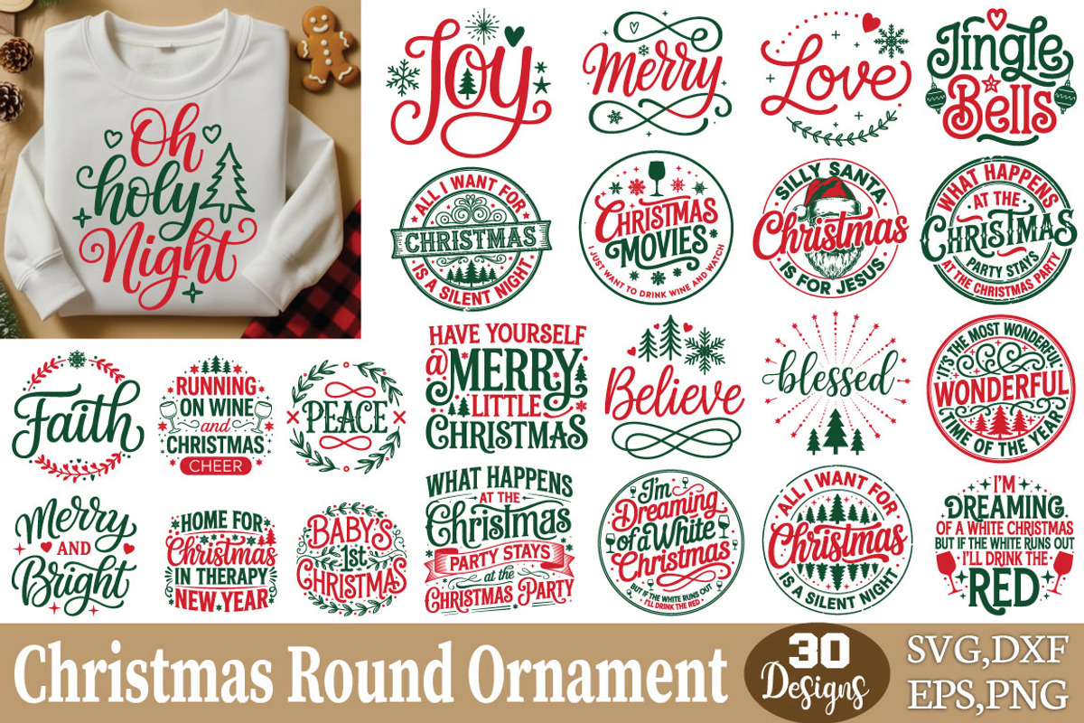 Christmas Round Ornament SVG Bundle, an Object Graphic by DollarSmart