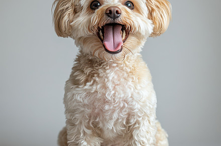 Happy Fluffy Dog Sitting Studio Port, an Abstract Photo by Pixeness