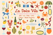 Italian Summer Retro Linocut Clipart, a Decorative Illustration by Ginny and Sam (Thumbnail 1 of 12)