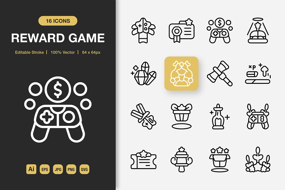 Reward Game Outline Icons, an Outline Icon by Spacepixel Creative