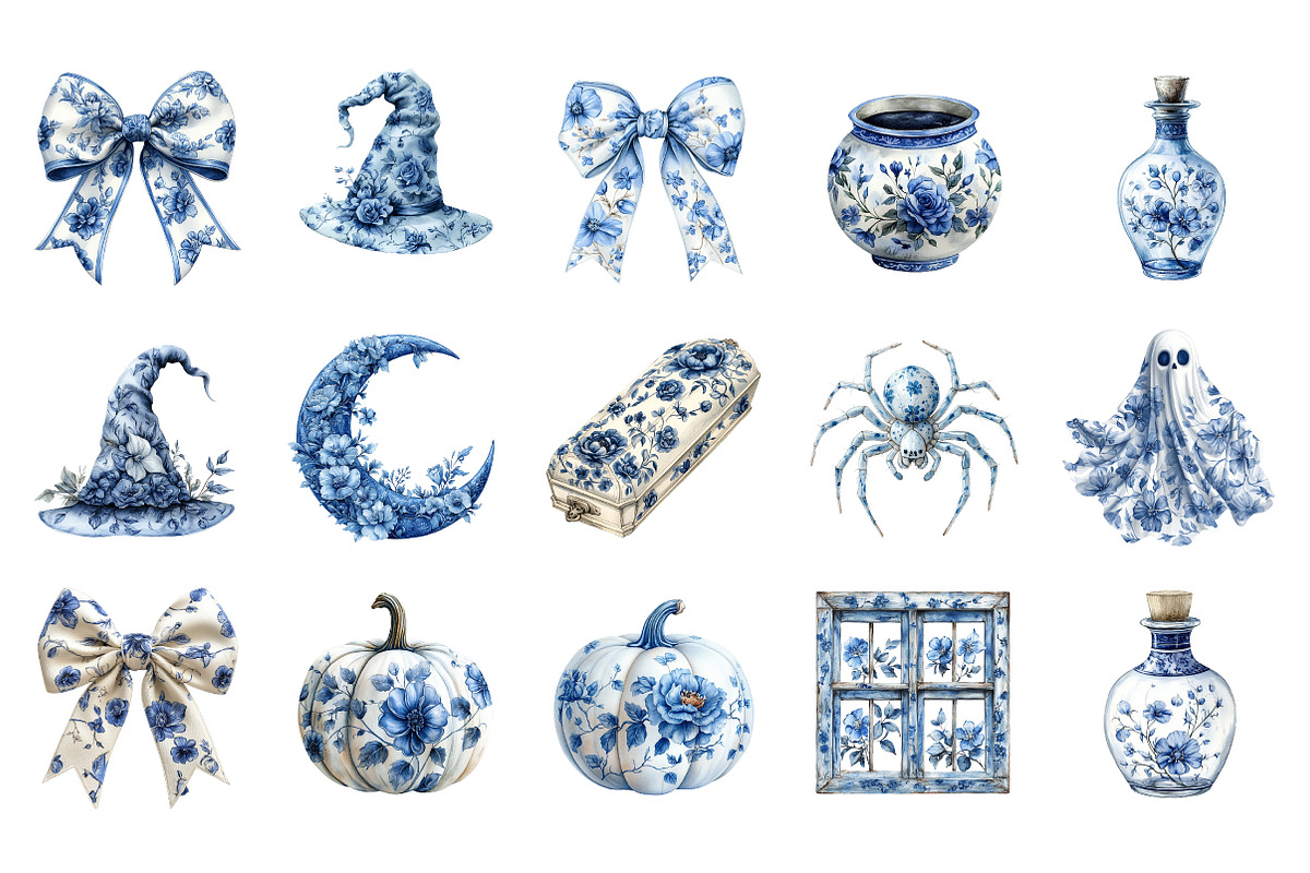 Blue & Ivory Chinoiserie Halloween, an Illustration by SinaCreation (Photo 2 of 5)