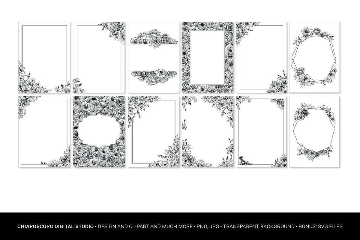 Vintage Vector Flower Frames Set, a Decorative Illustration by Pingebat (Photo 3 of 10)