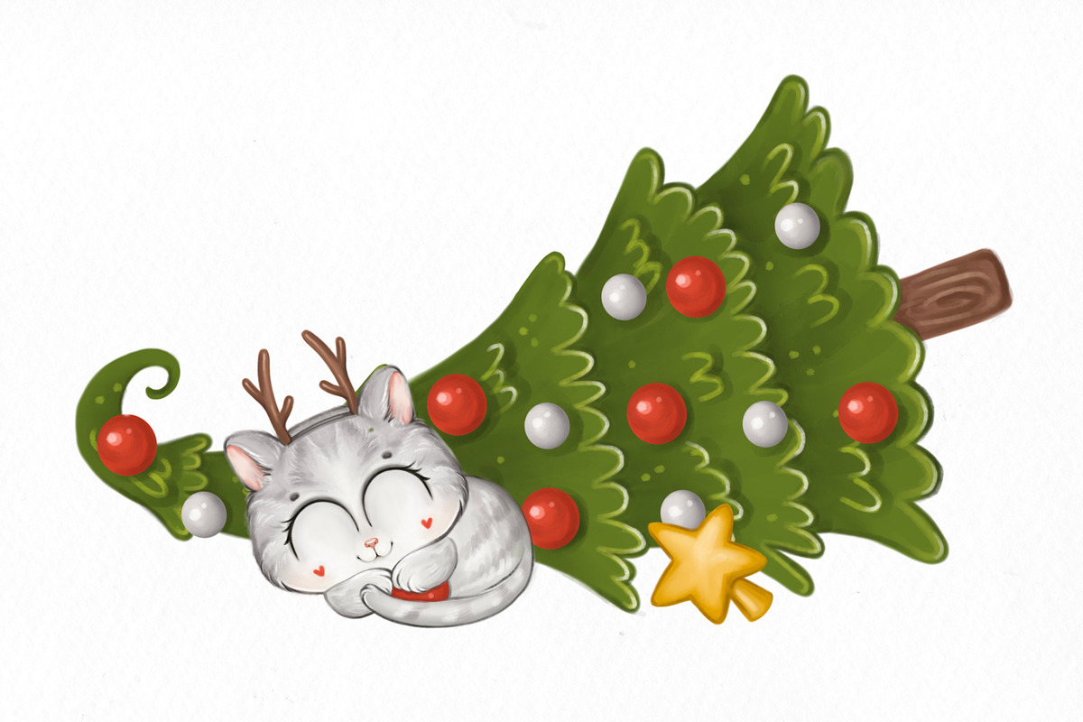 Christmas cat, an Animal Illustration by designs.svkl (Photo 4 of 4)