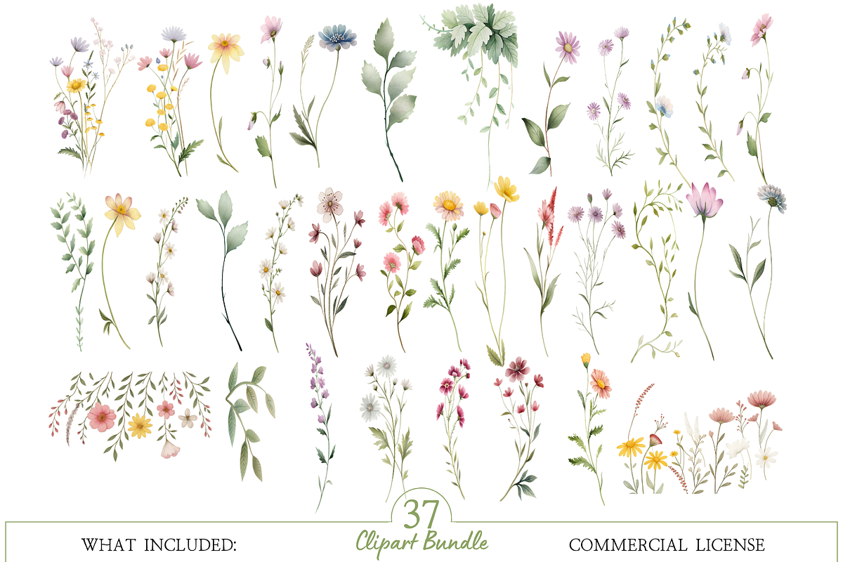 Watercolor Wildflower Clipart Bundle, an Illustration by MockupWizard (Photo 2 of 4)