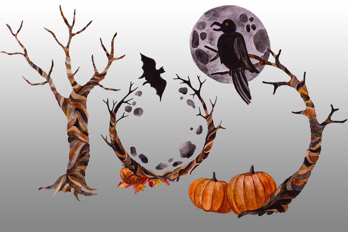 Watercolor Halloween Set, a Decorative Illustration by LidiaP (Photo 3 of 3)
