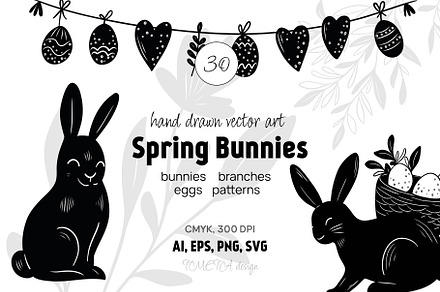 Spring Bunny & Floral Clipart Set, an Animal Illustration by Tmeta Design