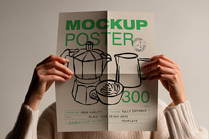 Woman Holding Poster Mockup
