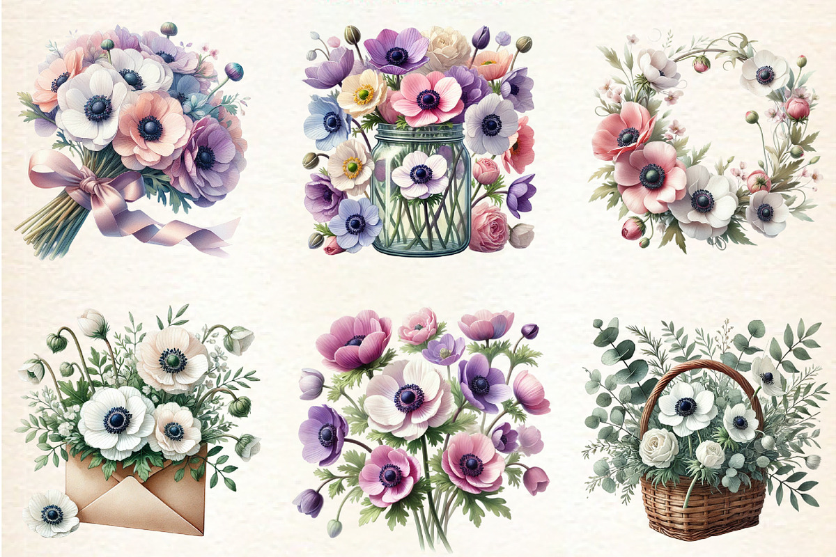Spring Anemones Flowers Clipart Flor, an Illustration by DreamArtGraphic (Photo 4 of 5)